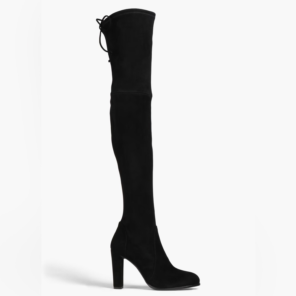 NWOT STUART WEITZMAN Black Stretch Suede Highland Over The Knee Heeled Boot 40 - Picture 4 of 15
